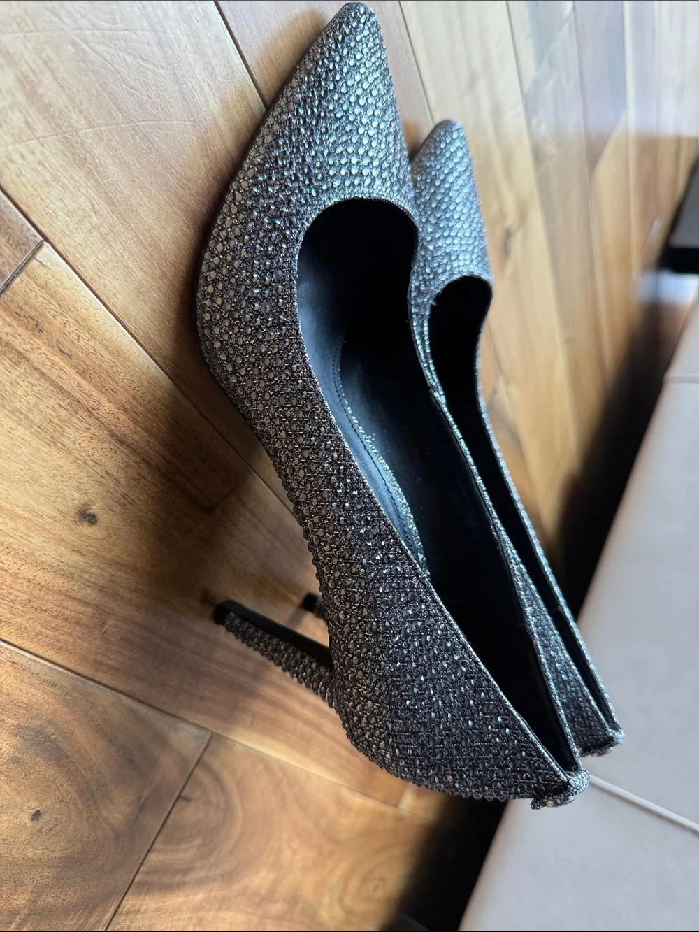 Sparkling Black Rhinestone Pointed Toe Pumps